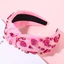 boderier Valentines Day Headband Red Pink Heart Headband Jeweled Crystal Knotted Valentines Lover Party Hair Accessory (Pink-Beaded Rhinestone Heart)