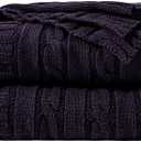 NTBAY 100% Pure Cotton Oversize (60x80) Cable Knit Throw Blanket, Super Soft Warm Knitted Blanket for Bed, Sofa, Chair, Couch - Extra Cozy, Machine Washable, Comfortable Home Decor, Eggplant Purple