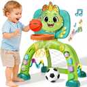 Toddler Basketball Hoop & Soccer Goal, Toys for 1 2 3 Year Old Boys Girls, Dinosaur Sports Play Toy Activity Center, Interactive Musical Sports Toys with Light, Christmas Birthday Gift for Ages 1-3
