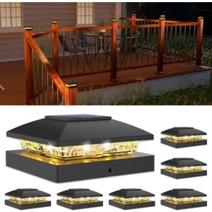 VOLISUN 4x4 Solar Cap Light 6pack, Outdoor Solar Fence - Post Lights for Wooden/Vinyl Posts, Black Deck Light Solar Powered, Warm White for Garden/Paatio/Porch
