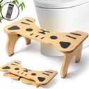 Bamboo Toilet Stool Foldable, 7 in Poop Stool for Bathroom, Portable Squatting Potty Stool for Adults & Kids, Non-Slip Toilet Foot Pooping Steps, No Assembly Required