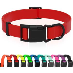 Waterproof Dog Collar, Easy to Clean Rubber Dog Collars with Quick Release Buckle Fits Small Medium or Large Dogs (Red, L (15.4-24.8 inch))