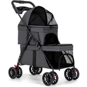 Double Dog Stroller for Medium Small Dogs and Cats Load-Bearing Up to 50lbs, Durable 360 Universal Wheels Lightweight One Hand Foldale Kittens Puppies Travel Stroller Cart(Double)