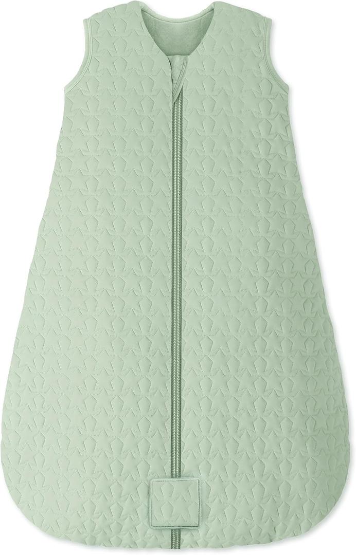 Baby Sleep Sack 6-12 Months TOG 2.5 Winter Baby Wearable Blanket, 100% Cotton Fabric Newborn Infant Sleeping Sack 2-Way Zipper Quilted Baby Sleep Bag, Warm Soft Green (Medium)