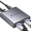 WARRKY Ethernet Splitter 1 to 2, 1000Mbps High Speed LAN Splitter, [0.55inch Ultra Slim, Integrally Molded Aluminum Case] Gigabit Ethernet Switch 2 port with USB-C Power Cable, for Cat5/5e/6/7/8 Cable
