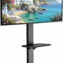 Ultra Slim Floor TV Stand for 3786 Inch TVs, Modern Curved Base with Shelf, Adjustable Height & Tilt, Space-Saving Design with Cable Management, Fits VESA 600x400mm, Black