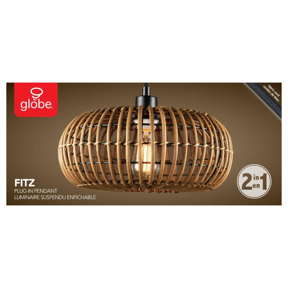 Fitz 1-Light Plug-In or Hardwire Pendant Lighting, Rattan Shade, White Socket