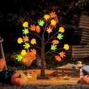 Retisee Thanksgiving Day Fall Tree Decor 24 Inches LED Light Autumn Decor with 3D Pumpkin Light 24 LED Timer USB Battery Operated Pumpkin Maple Leaves Indoor Outdoor for Fall Home Table Party (1.97 Ft)