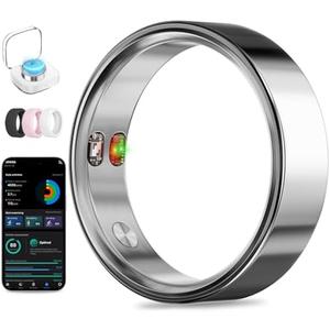 Smart Ring with Vibration Alerts, health tracker ring with Body Temperature Monitor, Heart Rate, Sleep & Fitness Tracking, Waterproof Activity Ring for Men & Women, No App Fees (Gunmetal Gray, 6#)