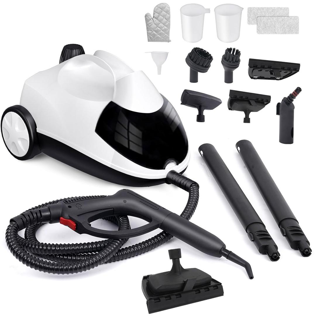Steam Cleaner 1.5L Steamer for Cleaning Fast Heating 6-in-1 Multi-Surface with 8 Accessories UL499 Certified Portable High Pressure Steam Cleaner for Home, Car, Floors, Sofas, Tiles, Grout