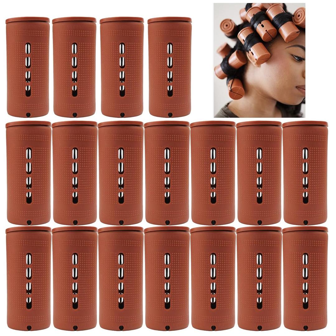 Extra Large 18 Pcs Perm Rods, Jumbo Size 3.25in/8.25cm Hair Rollers for Natural & Long Hair, Cold Wave Rods for Curling & Perming, Home Hairdressing Tools, Brown