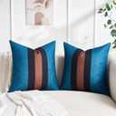 Rustic Pillow Covers Patchwork 18x18 Inch Pillow Case Cotton and Linen and Polyester Blue Black Red Farmhouse Accent Pillows for Couch Bedroom Sofa Living Room Set of 2