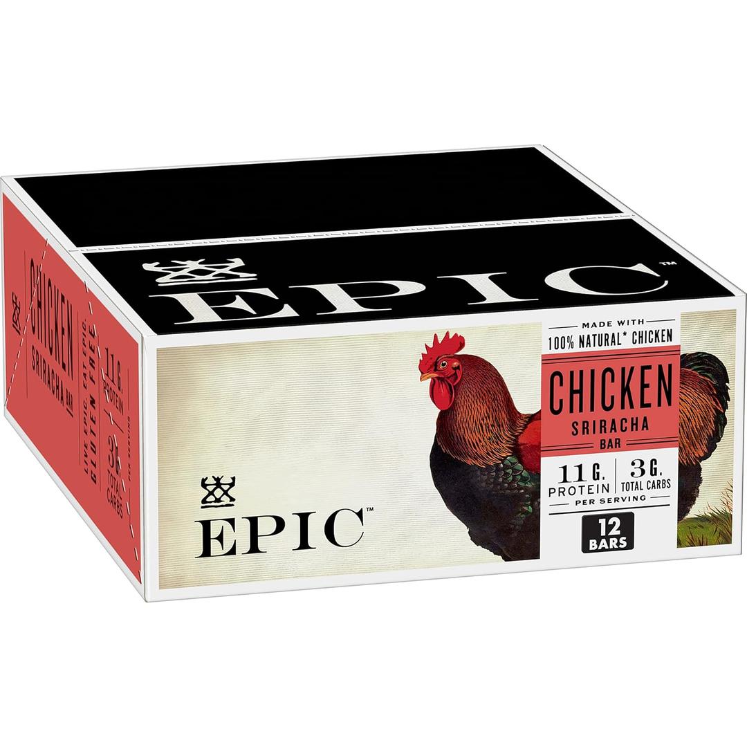 EPIC Bars, Chicken Sriracha, Keto and Paleo Friendly, Whole30 Approved, Gluten Free, 12 Count, 15.6 oz (EXP 03/12/27)