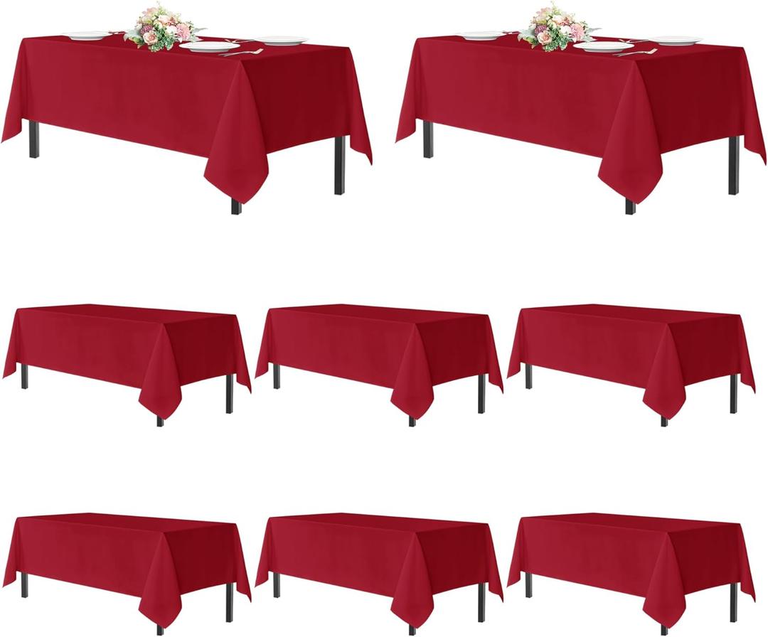 sancua Red Tablecloths for 6 Foot Rectangle Tables, 8 Pack - Washable Polyester Fabric Table Cloth for Wedding Christmas Party, Birthday, Banquet Reception, 54x108 Inch