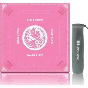 Mahjong Mat, 31.5" x 31.5" Neoprene Mahjong Table Mat with Rules, Anti Slip & Noise Reduction Gaming Mat for Poker, Card, Dominoes, Board & Tile Games, Mahjong Gift with Carrying Bag - Pink
