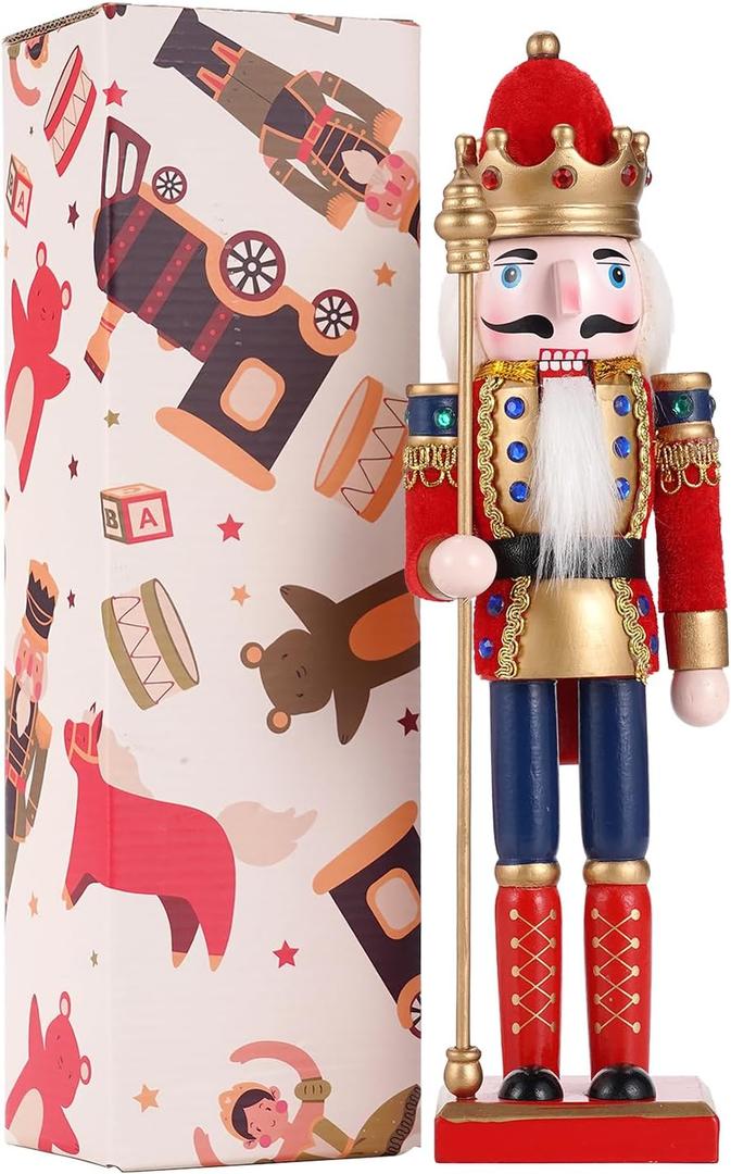 COMBIUBIU 11.2 inch Christmas Decorations Nutcracker Ornaments, Wooden Nutcracker Figures, Festive Collectible Nutcracker Gift for Table Desktop Fireplace Thanksgiving Christmas Decor, Red