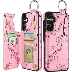 Shorogyt for Samsung Galaxy S24/for Samsung Galaxy S25 Wallet Case with Card Holder - Designer Floral Pattern Kickstand Magnetic Clasp Back Flip Folio Leather Phone Cases for S24 for Women Men Girls (Peach Blossom)