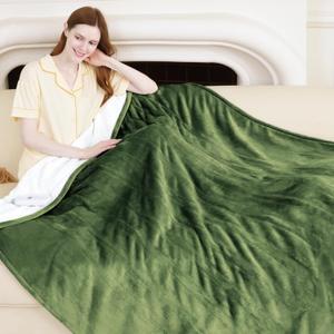 Electric Throw Blanket 50" x 60" - Soft Flannel Sherpa Heated Lap Blanket with 5 Heating Levels & 4 Hours Auto Off, Electric Throw Blanket as a Gift for Grandma, Machine Washable (Green)