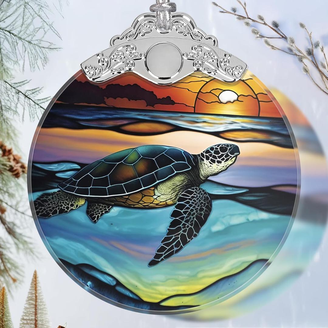 Christmas Stained Glass Sea Turtle Ornament - Holiday Home Decor - Tree Decoration - Gift Exchange Ideas