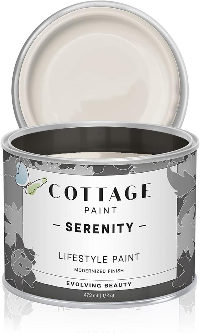 Serenity Silk All-in-One Mineral Chalk Paint for Furniture, Home Decor, Cabinets and DIY Crafts - Built-in Topcoat - (16oz, Cottage White)