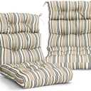 EAGLE PEAK Tufted Outdoor/Indoor High Back Patio Chair Cushions, Set of 2, 46'' x 22'', Beige Stripes