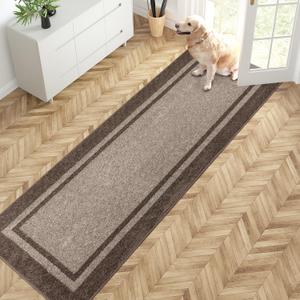 PURRUGS Dirt Trapper Door Mat 24" x 84", Non-Slip/Skid Machine Washable Entryway Rug, Shoes Scraper, Area Rug, Super Absorbent Welcome Mat for Muddy Wet Shoes and Paws, Beige & Grayish Brown