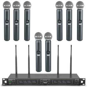 Phenyx Pro Wireless Microphone System, 8-Channel Wireless Mic, w/ 8 Handheld Dynamic Microphones, Auto Scan,8x40 UHF Frequencies, 328ft Range, Mics for Singing,Church, Karaoke(PTU-6000-8H)