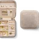 Benevolence LA Plush Velvet Jewelry Box | Travel Jewelry Case Organizer with Mirror | Featured in Oprah's Favorite Things | Best Gifts For Daughter, Girlfriend, Mom | Gifts For Her - Champagne