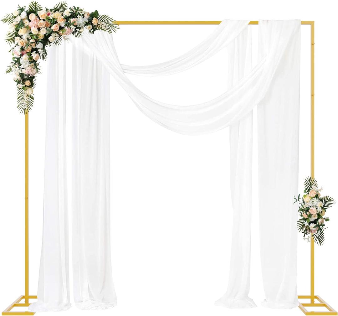 Fomcet 8FT x 8FT Backdrop Stand Heavy Duty with Base, Gold Portable Adjustable Pipe and Drape Backdrop Stand Kit, Square Metal Arch Party Frame for Wedding Birthday Parties Banquet Decorations