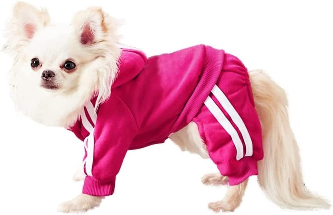 MeowWow Small Puppy Dog Hoodie Sweater 4 Legs Dogs Jumpsuit Fleece Sweatshirt Pet Outfit Girl Winter Clothes Cotton Hoodies for Small Medium Dogs Cats Apparel (Medium (Check Size Chart), Rose)