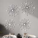 Funnymoom 4 Pcs Silver Starburst Wall Decor Metal Bling Wall Art Crystal Silver Sparkling Rhinestones Bling Decorative Hanging Diamond for Living Room Bedroom Home Office