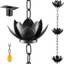 Oak Leaf Rain Chain with Adapter, 8.5ft Adjustable Lotus Rain Catcher Chain for Gutters Outside Downspout, for Divert Water and Home Display, Black Powder Coated
