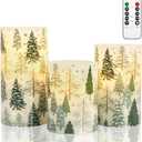 Christmas Tree LED Flameless Candles with Remote Control & Timer Function, Real Wax Battery Operated Candles for Home Party Xmas Holiday Decor, 3-Piece