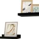 Small Black Floating Shelves for Wall Decor, Wall Mounted Wood Shelf for Bedroom, Living Room, Bathroom, Kitchen, Nursery, Display Ledge Shelf with Lip Set of 2-8 Inches, Black