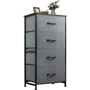 WLIVE Dresser with 4 Drawers, Storage Tower, Organizer Unit, Fabric Dresser for Bedroom, Hallway, Entryway, Closets, Sturdy Steel Frame, Wood Top, Easy Pull Handle, Dark Grey 