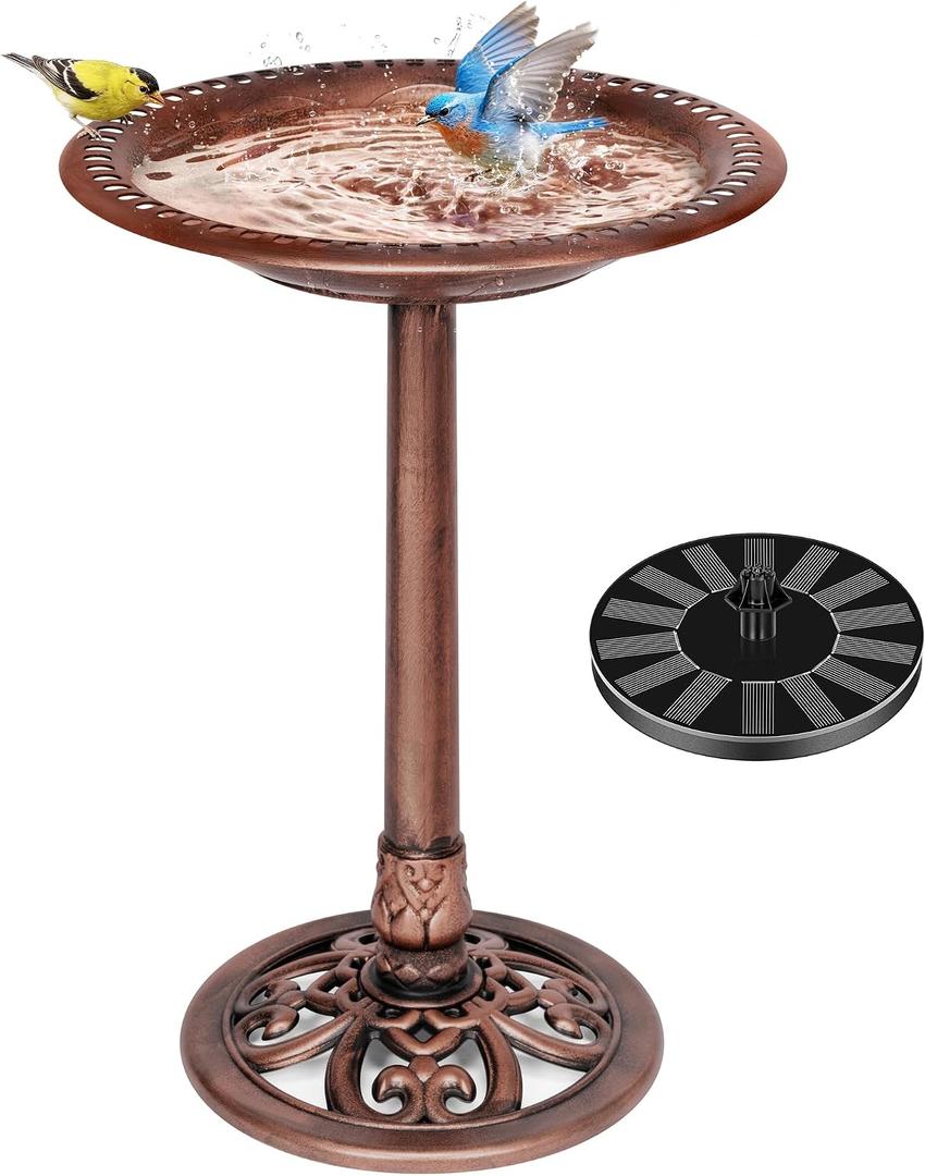 VIVOHOME Bird Bath with Solar Fountain for Outside, Polyresin Pedestal Bird Baths with Solar Powered Pump for Outdoor, Garden, Weather-Resistant Birdbaths with 20" Bowl, Bronze