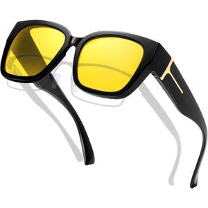 KANASTAL Oversized Over Glasses Sunglasses for Women Men Square Fit Over Polarized Sun Glasses UV400 (a16shiny Black/Non-polarized Yellow)