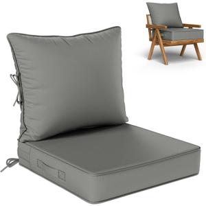 Outdoor Seat Cushion Set 19 L  19 W  4 H Inch Waterproof & Fade Resistant Patio Furniture Cushions with Removable Cover with Handle and Straps for Sofa Chairs, Chairs, Black