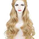 Half and Half Long Curly Blonde Witch Wave Wig Princess Queen Costume Blonde Braided Wigs 27.5'' Synthetic Hair for Women Halloween Party