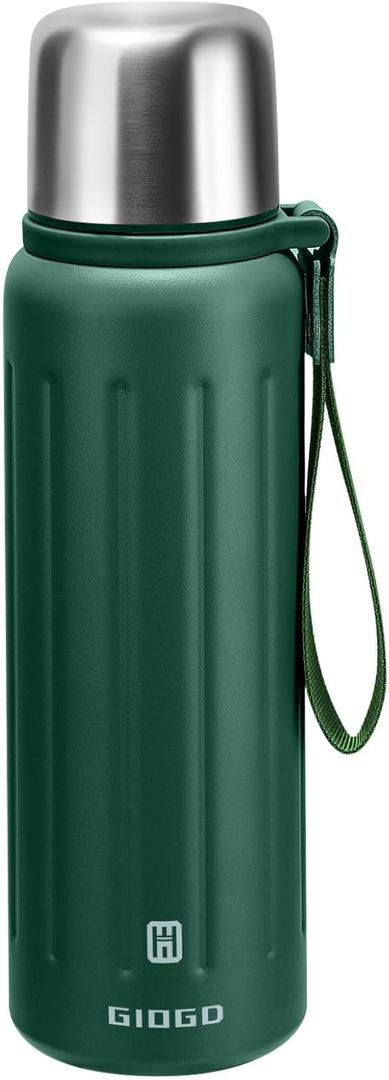 Vacuum Insulated Bottles with Cup 800ml/27oz Stainless Steel Hot Thermo Bottles for Cold and Hot Drinks Water Coffee Thermo with Cup (DarkGreen,800ml)