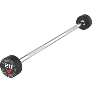 Rubber Coated Fixed Barbell, Pre-Loaded Weights Straight & EZ Curl Solid Steel Barbells, Weighted Bar for Weightlifting Exercise, Bodybuilding, Strength Training, Squat Rack & Bench Press, 20LB