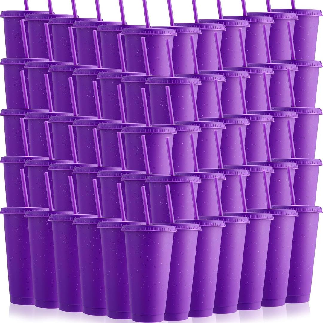 Honeydak 30 Pack Tumbler with Straw and Lid Bulk Glitter Plastic Cups Water Bottle Iced Coffee Travel Mug Reusable Party Favor Cups for Birthdays travel 24-27 oz (Purple)