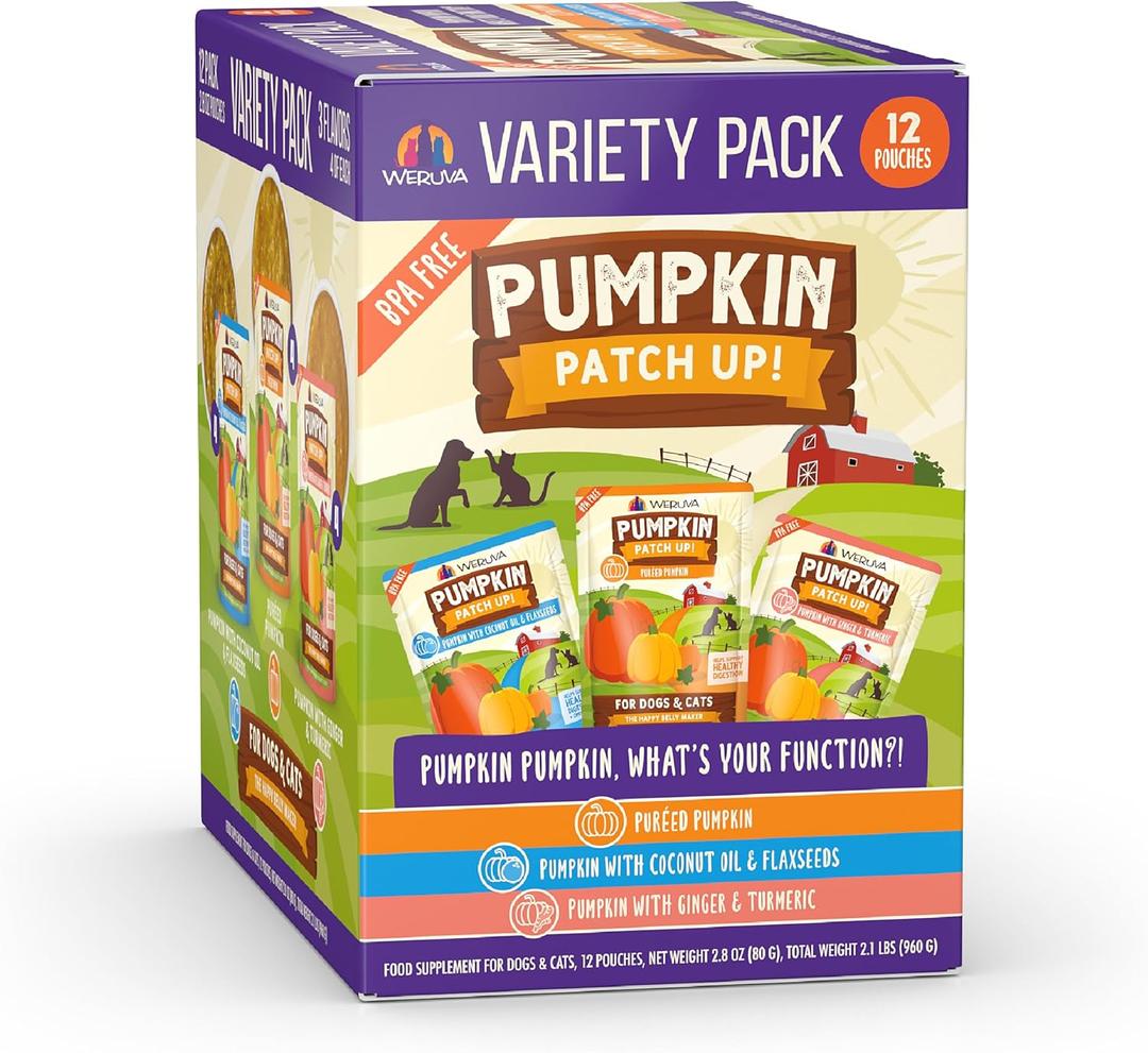 Weruva Pumpkin Patch Up! Pumpkin Pumpkin, What's Your Function? Variety Pack for Dogs & Cats, 2.8oz Pouch (Pack of 12) (EXP 05/06/27)
