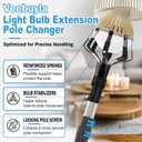 20FT Reach Light Bulb Changer for High Ceilings, Light Bulb Changer Pole 5-15FT Tool, Bulb Remover & Utility Hook, Home Bulb Replacement, Universal Thread Fits Most Cleaning Attachments