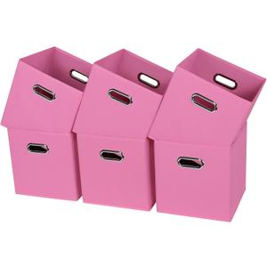 Black Fabric Cubby Storage Bins,13x13x13 Inches ,Cube Organizer Bin Foldable Storage Boxes with Dual Handles Fabric Organizer Box and collapsible Storage basket,Set of 6,Pink