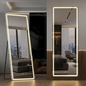 Alpen LED Full Length Mirror with Lights, 71" x 26" LED Floor Mirror with Stand, Full Body Dressing Mirrors with Dimming & 3 Color Lighting, Hanging Mounted Mirrors for Living Room Bedroom Cloakroom (Rectangular-white)