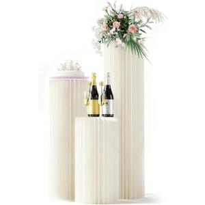 3 Pack Portable White Cylinder Stands for Party, 31.5", 23.6", 15.7" Height Foldable Cardboard Tall Cake Pedestal Stand Flower Floral Pillar Table Stand, cilindros para fiestas redondos blancos for Wedding Parties
