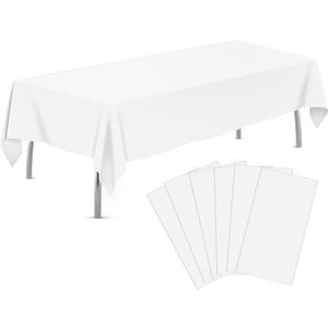 tujol White 6 Pack Plastic Table Cloth 54" x 108", Disposable Tablecloths Rectangle Table Cover, Plastic Tablecloths for Parties
