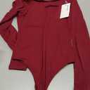 REORIA Women's Sexy Basic Scoop Neck Long Sleeve Double Lined Layering Slim Bodysuit Tops (Burgundy), XS