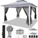 COBIZI 12x12 Pop up Gazebo on Clearance with Mosquito Netting,carpas para Patio Deals,Outdoor Canopy Tent with Portable Carrying Bag, Patio Gazebo for Garden Backyard, Lawn & Beach,Grey (12x12ft (Double Roof))